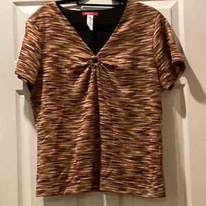 Anne Klein Beige Coral and Olive Knit Sweater